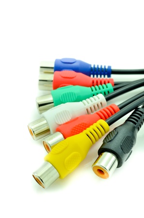 Close-up view of audio and video cables  Isolated on white