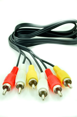 Close-up view of audio and video cables  Isolated on whiteの写真素材
