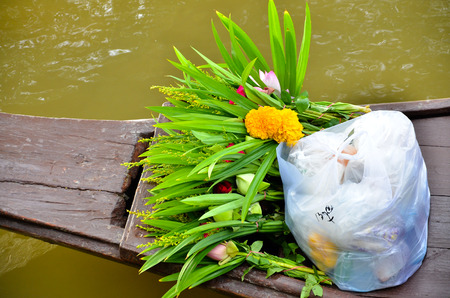 flowers to Buddhist monk ceremonyの写真素材
