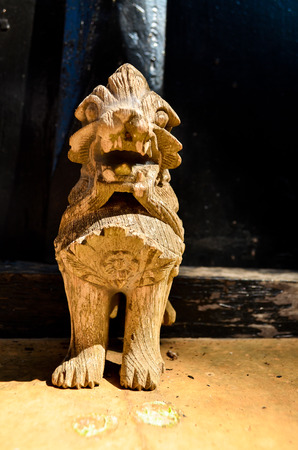 Lion guardian carved ornamentの写真素材