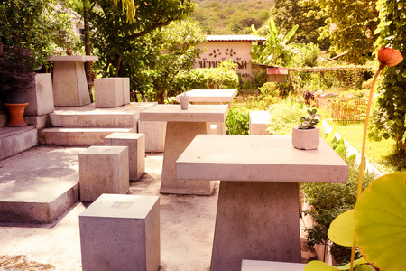 modern design concrete cement chair in the outdoorの写真素材