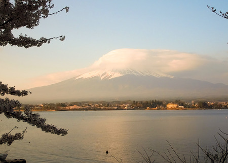 Mt Fuji and Cherry Blossom at lake Kawaguchikoの写真素材