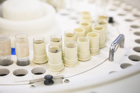 blood tube on blood analyzerの写真素材