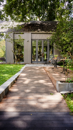 Nice greenhouse and walkwayの写真素材