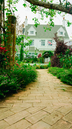 Idyllic english country home with blossomの写真素材