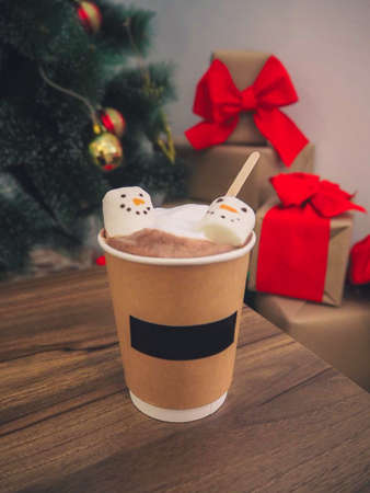 Ice coffee, americano coffee with orange in cafe.の写真素材