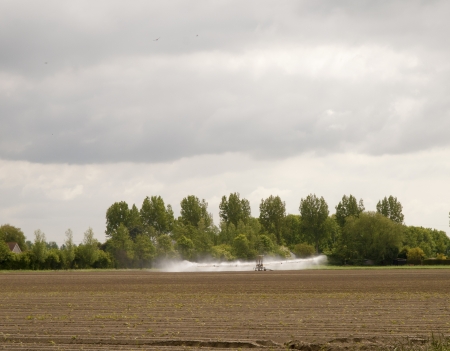 spray machine watered a potato fieldの写真素材