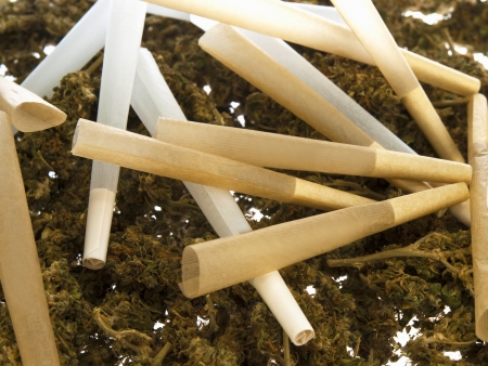 mariuana and an empty cone with text stonedの写真素材