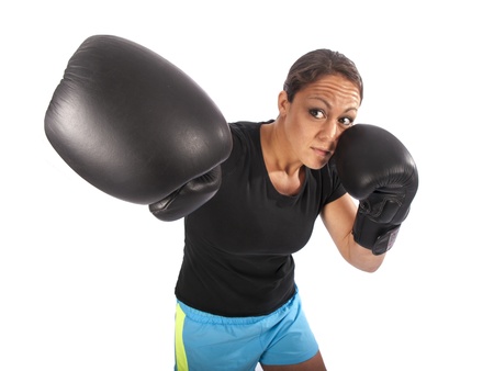 boxing woman on a white backgroundの写真素材