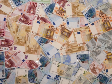 many euro banknotes as a backgroundの写真素材