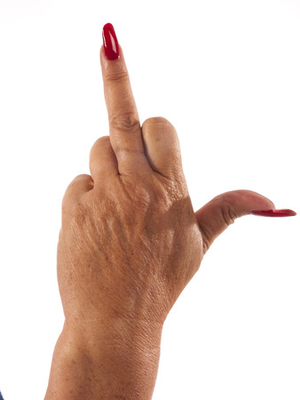 Beautiful female hand showing somethingの写真素材