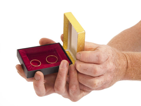 wedding rings in a boxの写真素材