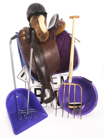 cleaning horse equipmentの写真素材