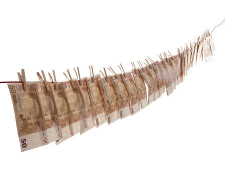 many euro banknotes on a clotheslineの写真素材