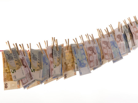 many euro banknotes on a clotheslineの写真素材