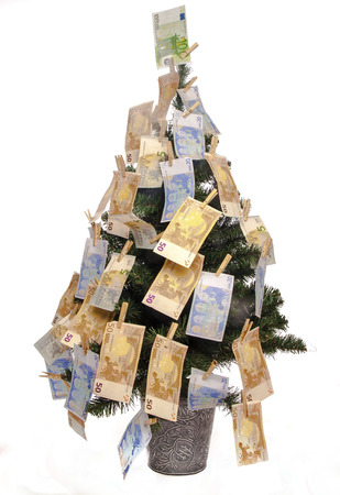 Christmas tree with euro notesの写真素材