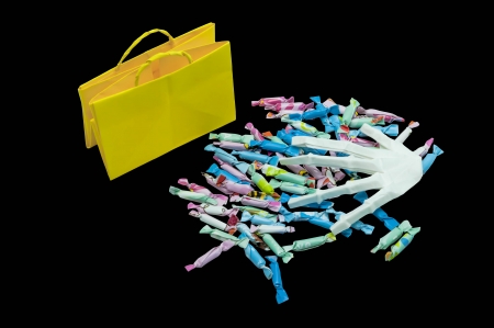 Trick-or-treat bags with candyの写真素材