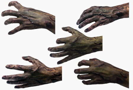 Zombie hand Variousposture  in white backgroundの写真素材