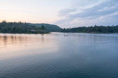 Evening by the water Sangkhla Buri Districtの写真素材