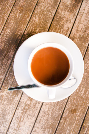 Coffee time ,Coffee of cut in wood tableの写真素材