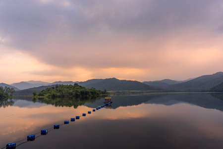 Popular photographer attraction. Landscape Panorama in mountain and lake. Sunny afternoon. Beauty of nature Concept Backgroundの写真素材