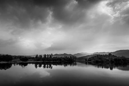 Popular photographer attraction. Landscape Panorama in mountain and lake. Sunny afternoon. Beauty of nature Concept Backgroundの写真素材