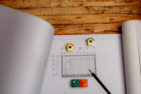 Home toy  and accessories on drawing paper.の写真素材