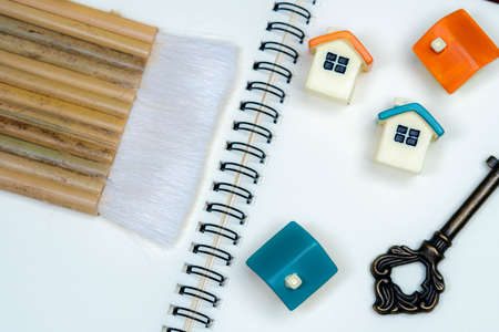 Home toy  , kry  and accessories on white paper.の写真素材