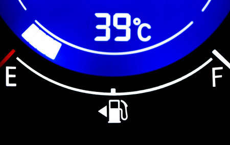 Gas Cap on the left. If you forgot which side of the car of the car the gas cap is on, you can just look at The Gas tank indicator arrow.の写真素材