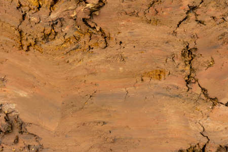 Dig up the ground by bucket of excavator or backhoe. The soil is earth tone.の写真素材