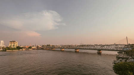 Cityscape bangkok with river cloudy and blue sky.の写真素材