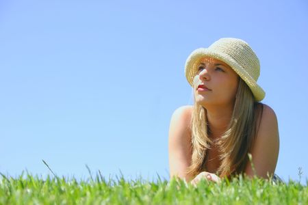 Girl and Grassの写真素材