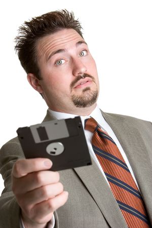 Man Holding Diskの写真素材