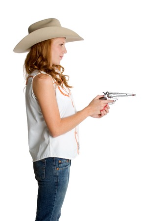 Cowgirl Pointing Gunの写真素材