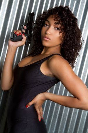 Sexy Woman Holding Gunの写真素材