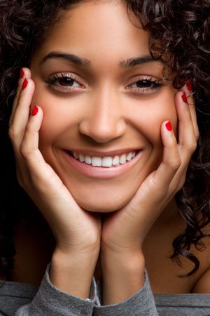 Beautiful black woman smiling portraitの写真素材