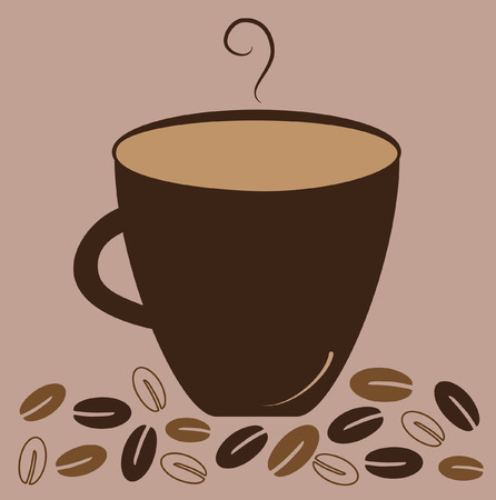 Hot coffee with coffee beansのイラスト素材