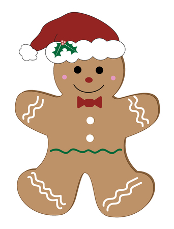 Christmas ornament; Gingerbread Man wearing Santa's hat.のイラスト素材