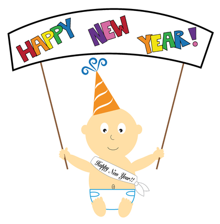 Happy New Year baby banner illustration on white background.のイラスト素材