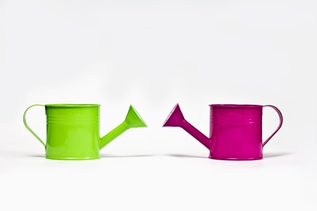colored, small, metal watering cansの写真素材