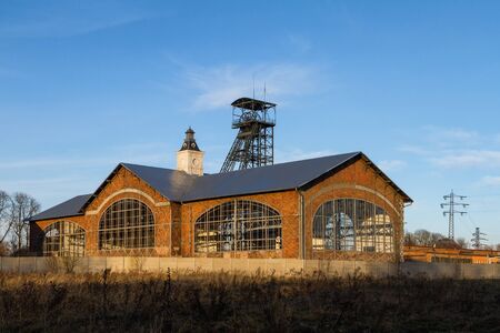 The premises of the old mine Barbora with mining tower and engine roomの写真素材