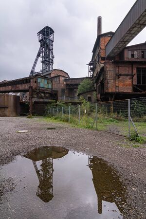 Mirroring of the mining tower of the abolished mine Hlubinaの写真素材