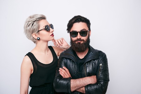 alternative couple in rock style clothesの写真素材