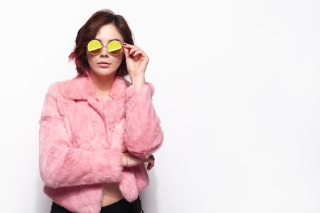 Pretty woman with sunglassesの写真素材