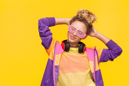 Girl wearing shutter glasses and casual dressの写真素材