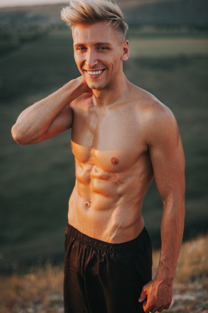 Smiling bare-chested manの写真素材