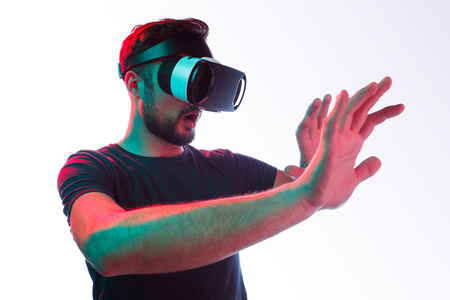 Man using virtual reality glassesの写真素材