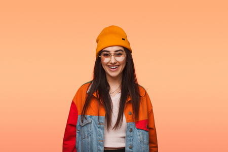 Colorful trendy woman in glassesの写真素材