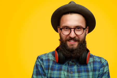 Stylish guy with headphonesの写真素材