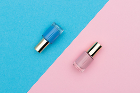 Blue and pink nail polishの写真素材